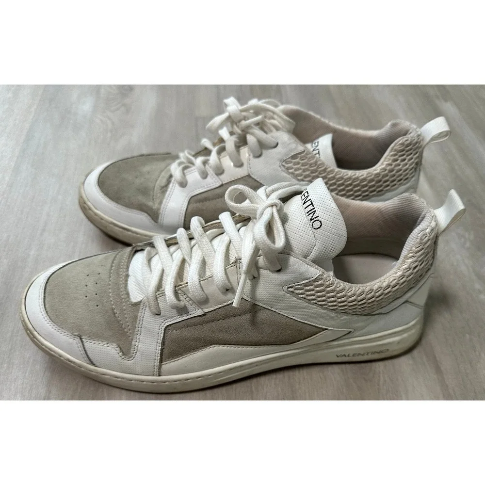 Valentino Men's White Suede Leather Low Top Sneakers Shoes Size 12 Made in Italy